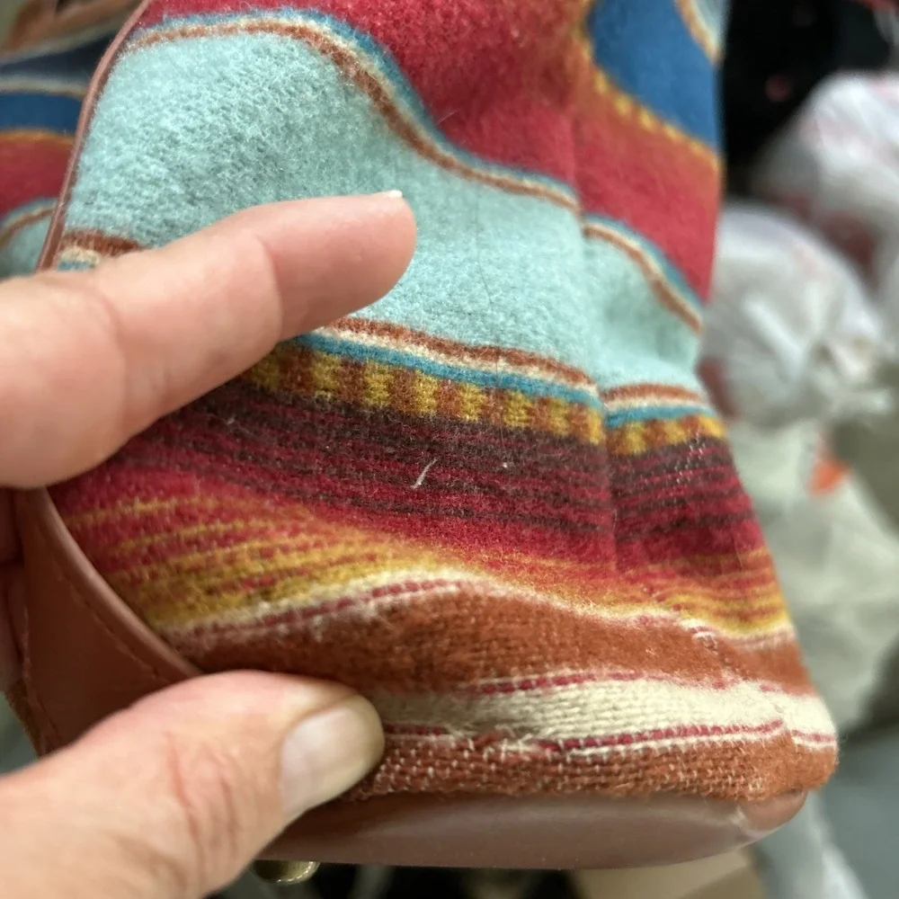 Pendleton Large Tote Bag‎ Southwest Design Wool Leather As Is Damage